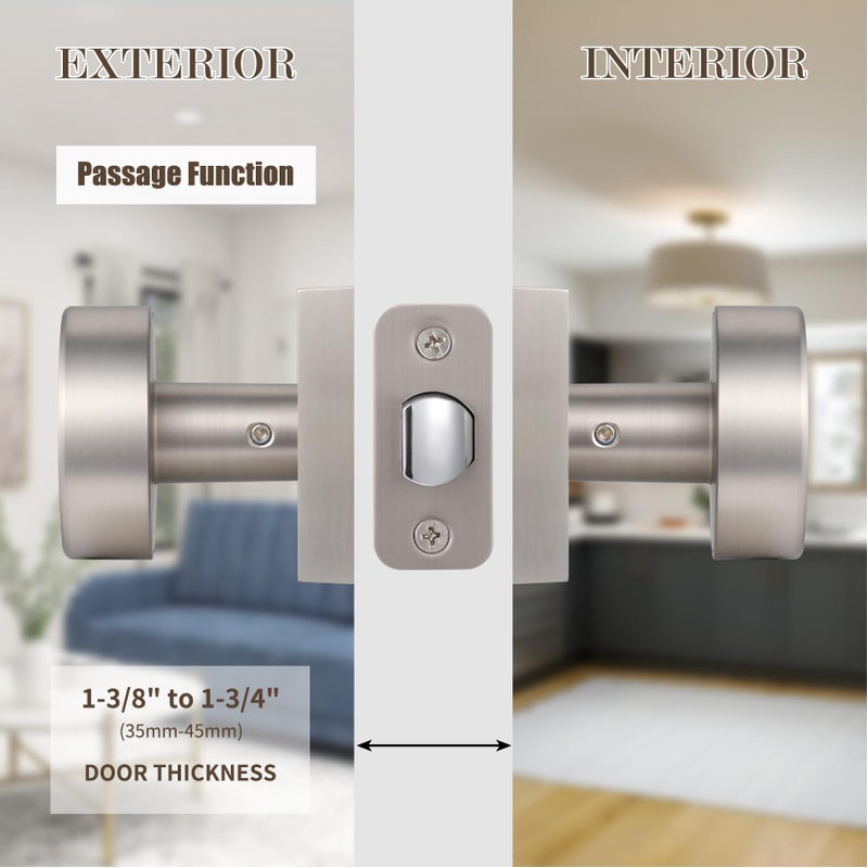 newliplace Passage Door Knobs Interior, Brushed Nickel Door Knob for Closet Doors and Hallway, Modern Interior Round Door Handles, Satin Nickel - Image 2